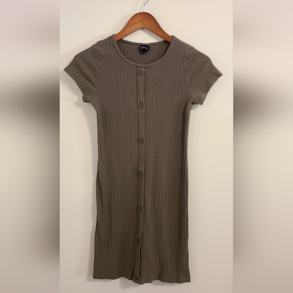 Art Class Green Button-Front Mini Dress